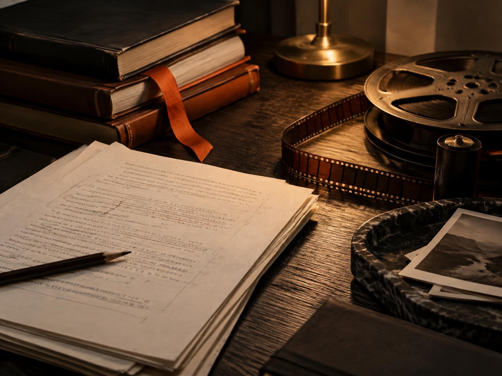 Books and manuscript pages for editorial work